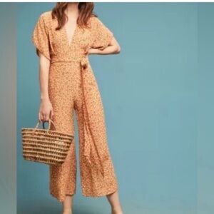 Faithful the Brand Natasha Floral Jumpsuit Size Large 8 Orange Yellow Wide Leg